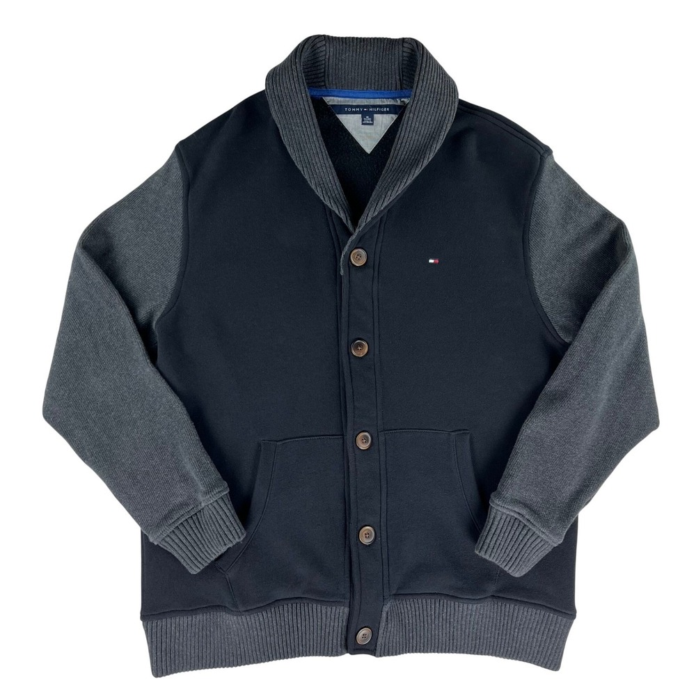 Tommy Hilfiger Cardigan Mens XL Black Shawl Collar Cotton Blend Fleece